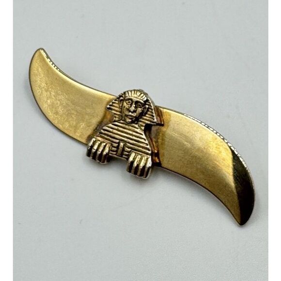Rare Vintage Hobé Signed Gold Tone Egyption Revival Sphinx Lapel‎ Pin Brooch - Picture 6 of 10